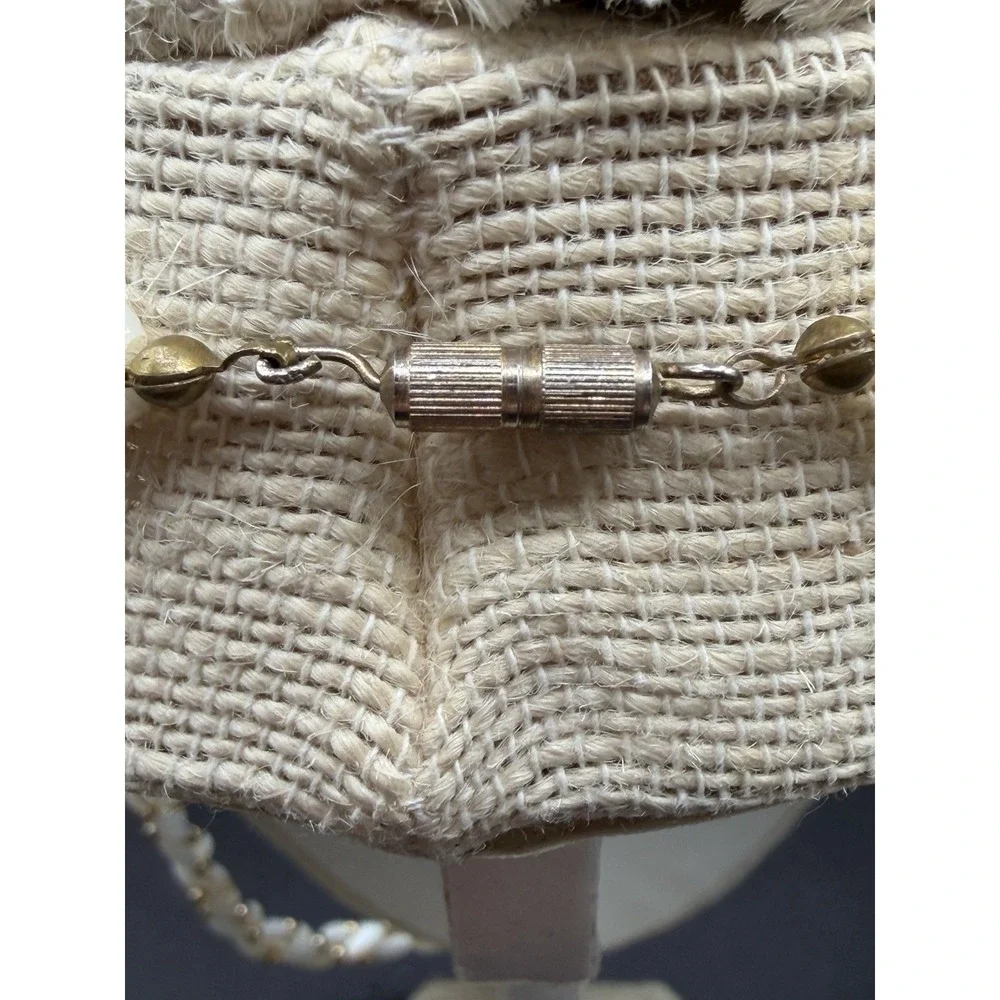 Vintage Oblong Costume Faux Pearl & Small Gold Tone Beads Necklace 23
